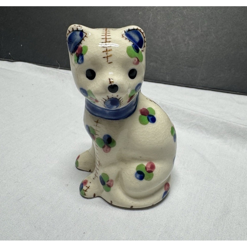 Vtg Ceramic Stitched patterned Cat Salt and Pepper Shaker Replacement Japan